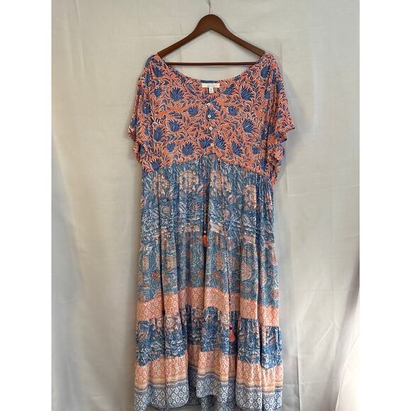 Women’s Sea Bird Size 18 Peach and Blue Maxi Dress. - Picture 2 of 4